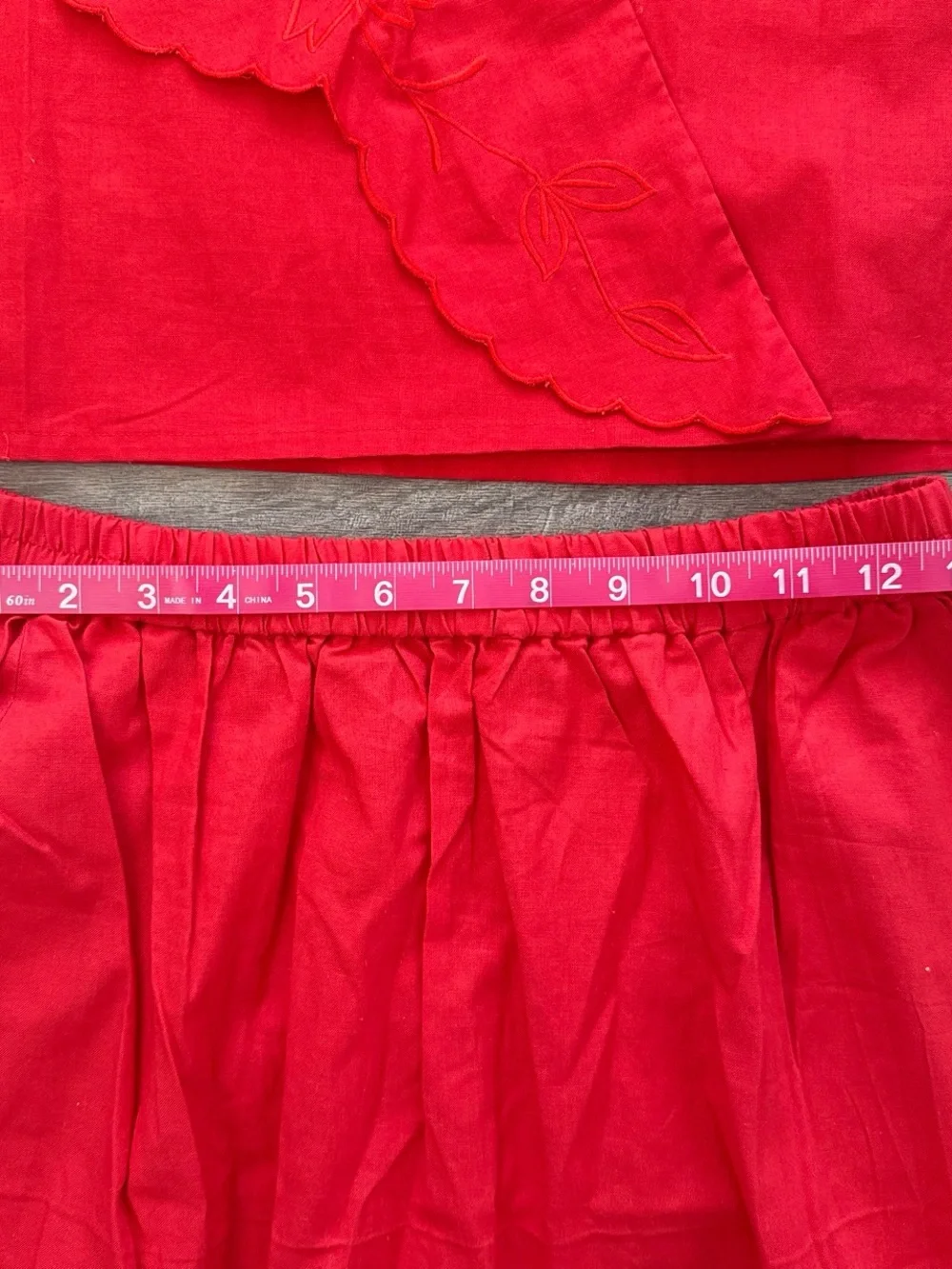 Vintage 70s 80s Splendid Red Cotton Embroidered 2 Piece Matching Skirt Set M